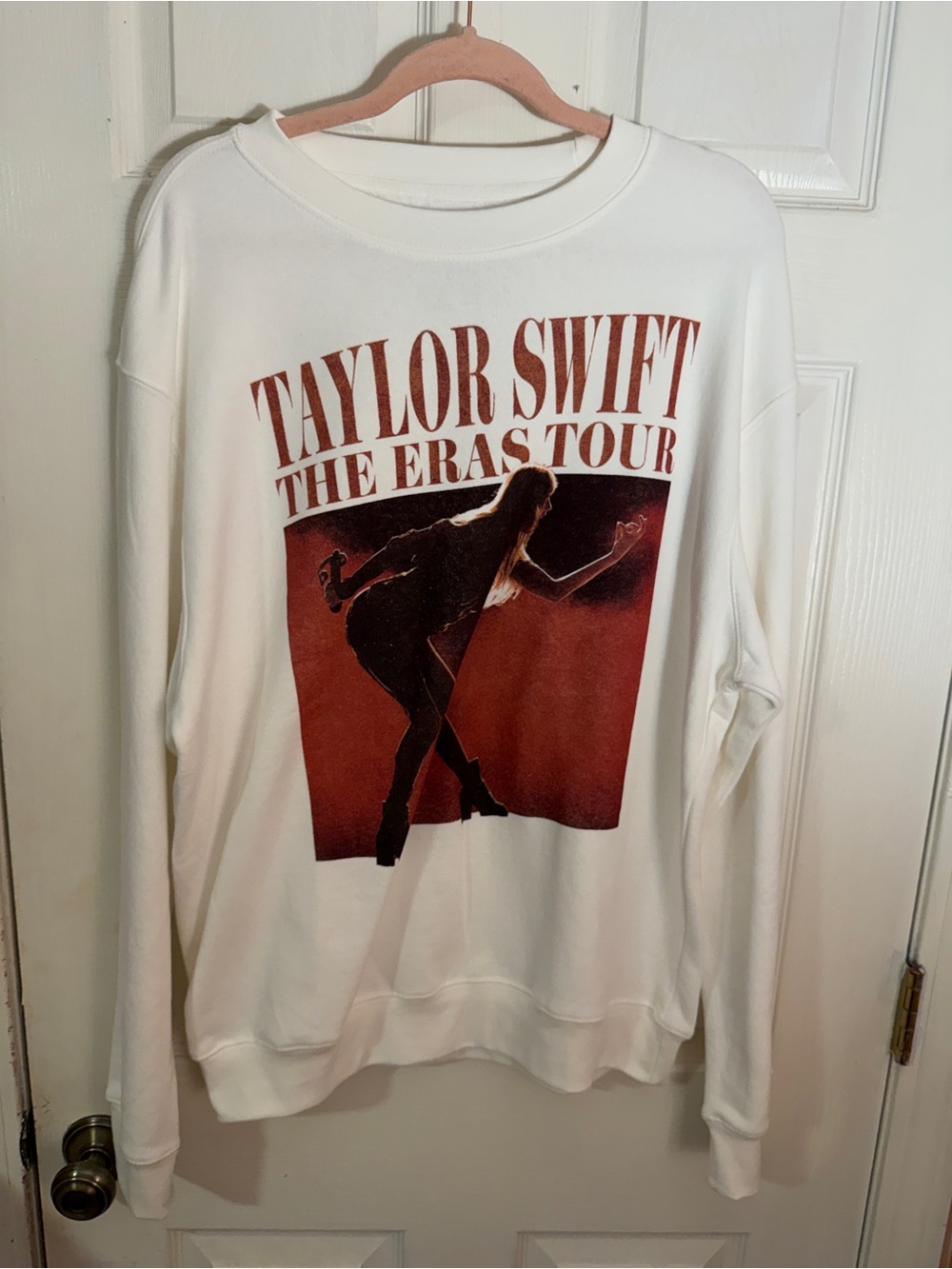Taylor Swift White Sweatshirt with Rust-Red Tour Graphic